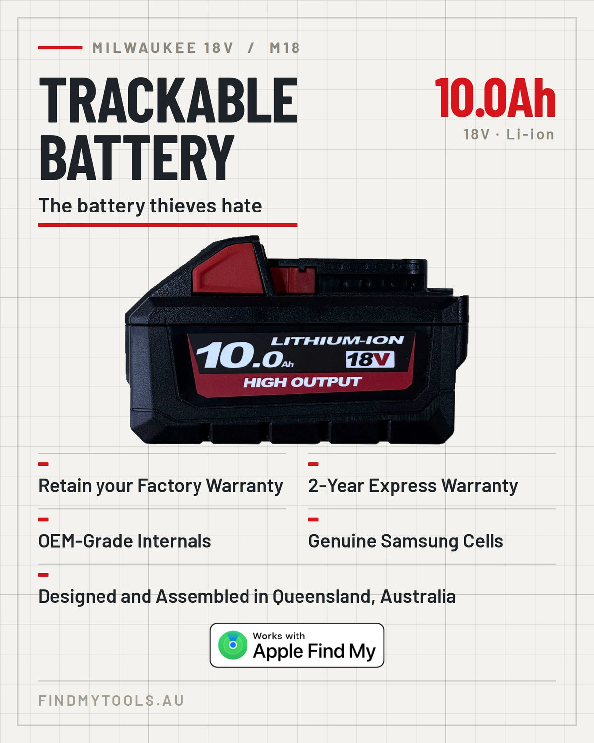 Trackable 10AH Milwaukee High Output M18 18V Battery